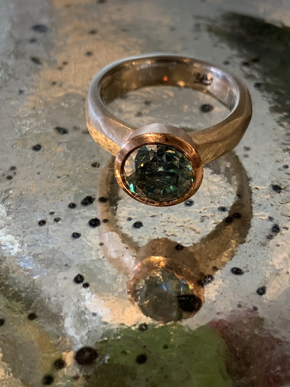 Debra Fallowfield |  Teal Moissanite  Diamond  Gold  | McAtamney Gallery and Design Store | Geraldine NZ